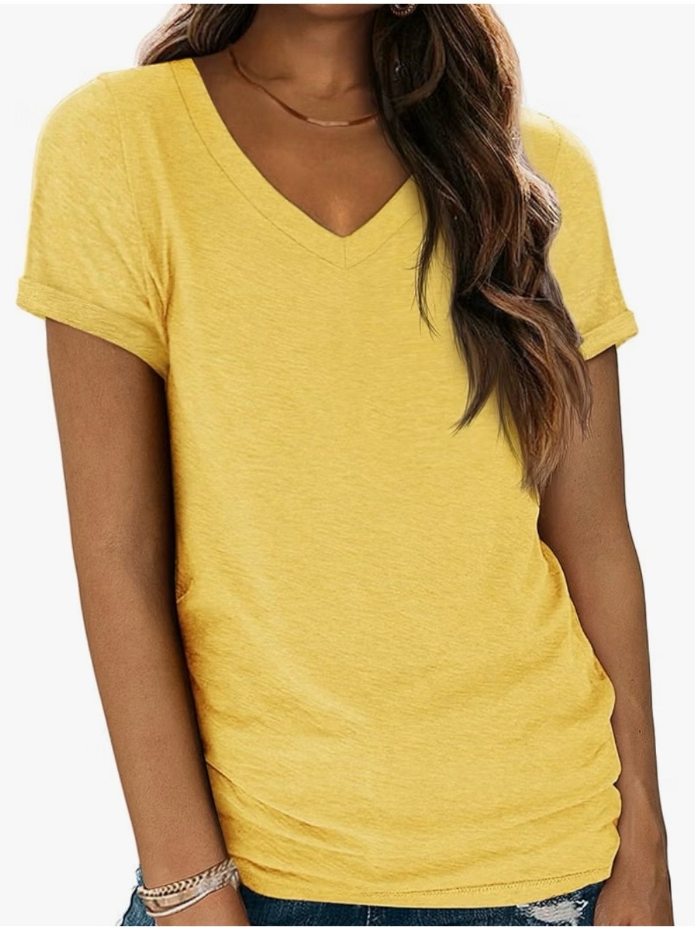 Women’s Yellow V-Neck Short Sleeve Top